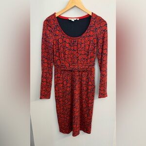Boden Long Sleeve Mabel Jersey Dress Floral Red Navy Sz 2 Classiccore Preppy